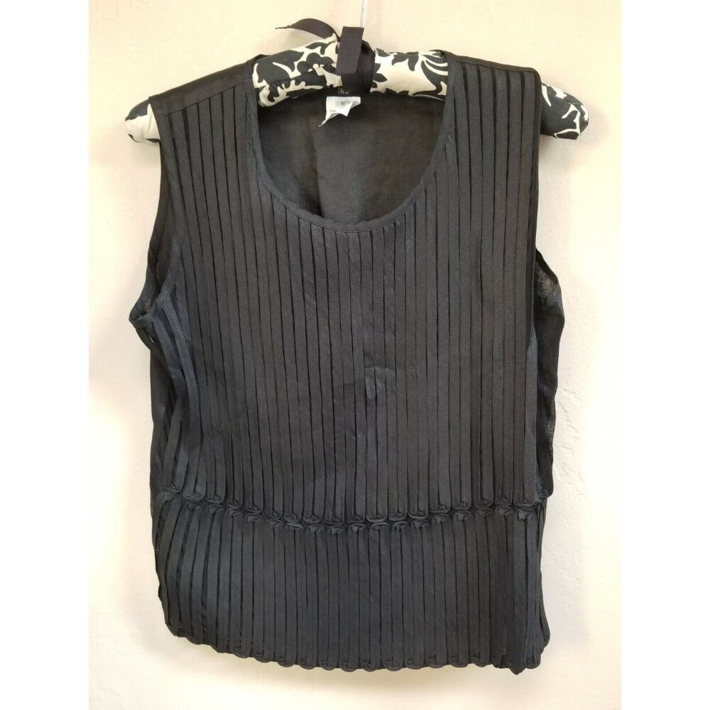 Ika Womens Linen Pleated Front Sleeveless Top Blouse Size 10 Black Casual Lined